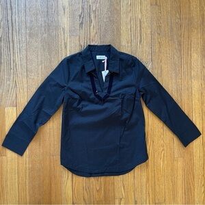 NEW Vineyard Vines Velvet Trim Popover Blouse 2W001427 Jet Black NWT